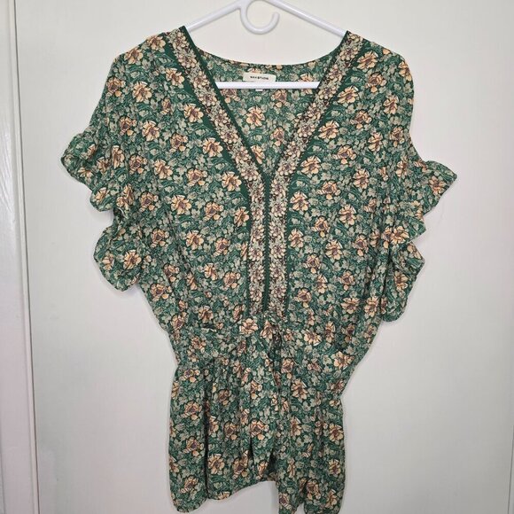 Max Studio Tie Front Green Blouse - Picture 7 of 7